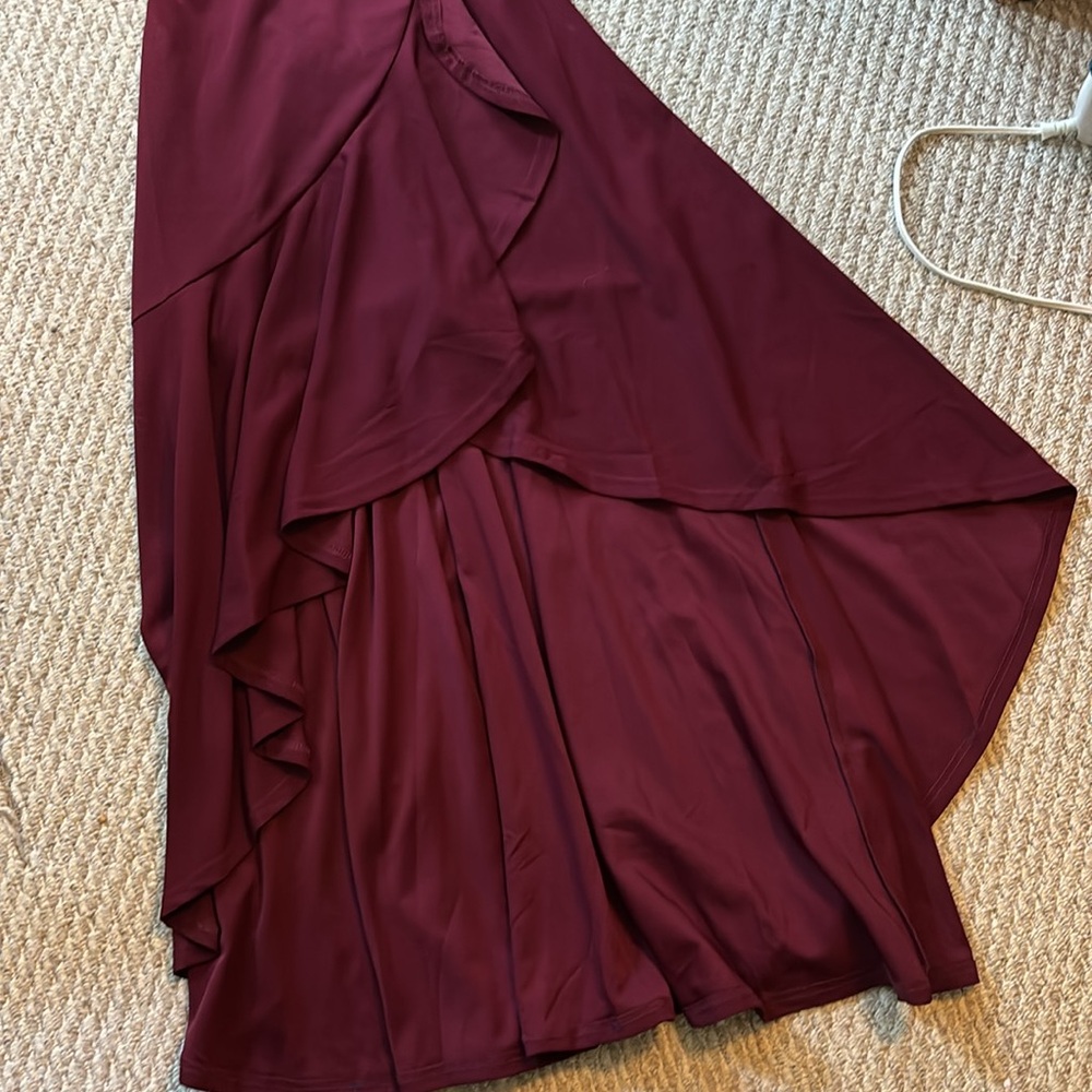 Miusol Red Ruffled Tiered Gown with Flutter Sleeves - Picture 5 of 7